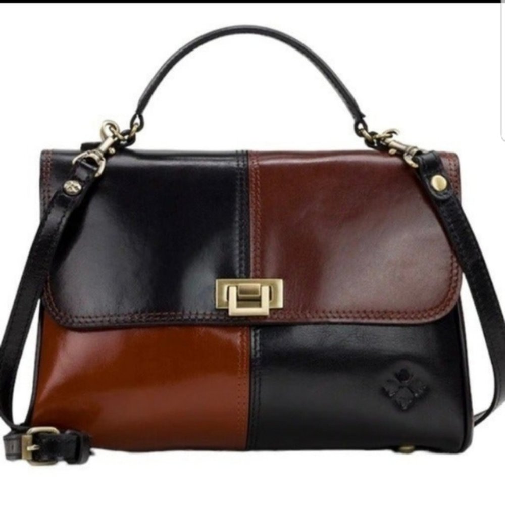 Patricia Nash Black and Brown Leather Satchel with Structured Design